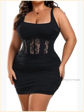 Plus Size Sexy Ruched Bodycon Dress Sleeveless Square Neck Club Night Out